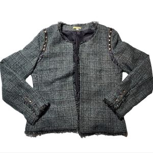 Gianni Bini Black and Teal Green Tweed Blazer Size Medium